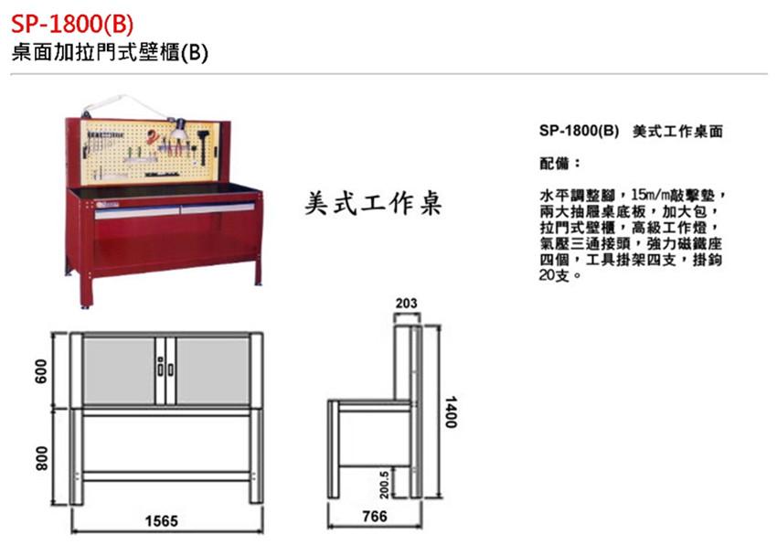 美式工具桌-桌面加拉門式壁櫃(B)
